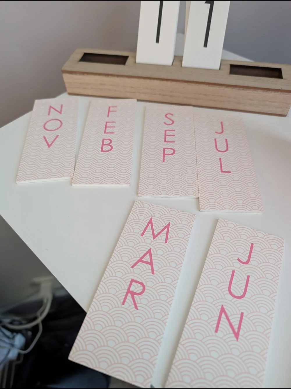 Wooden Tile Calendar - Pink & White